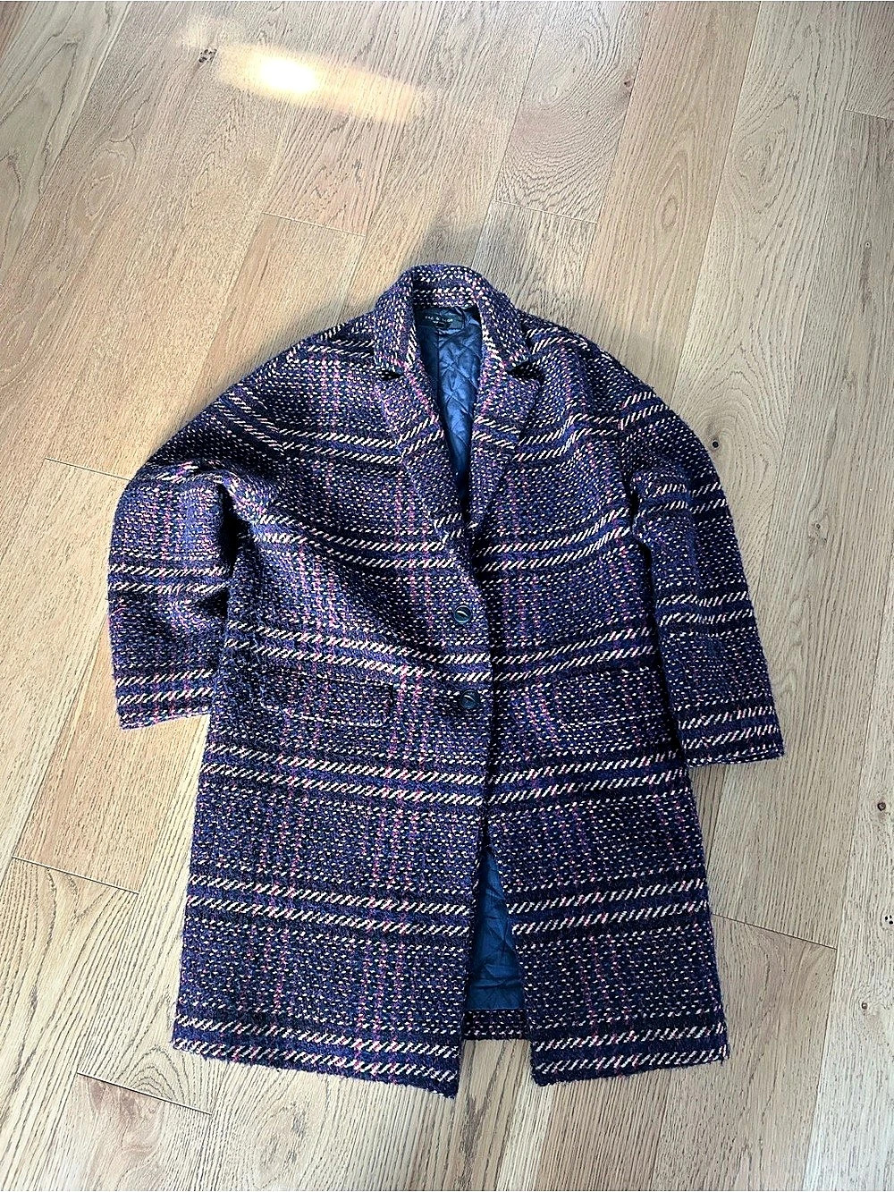 rag & bone Estelle Plaid Pea Coat in Blue & Red.
